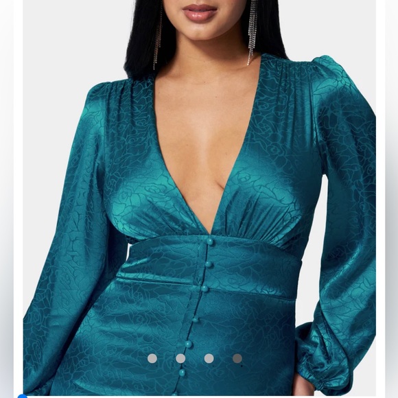 BEBE SATIN BUTTON UP JACQUARD MINI DRESS - Picture 4 of 4